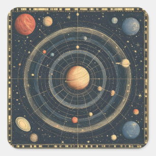 Jupiter-Centred Celestial Chart Design (3) Square Sticker