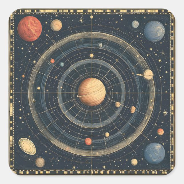Jupiter-Centred Celestial Chart Design (3) Square Sticker (Front)