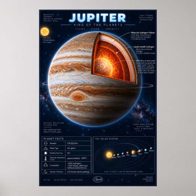 Jupiter Cross-Section Science Infographic Poster (Front)