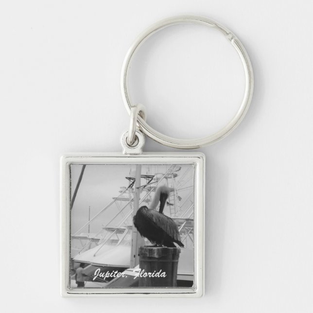 Jupiter, Florida Boat Marina and Pelican keychain (Front)