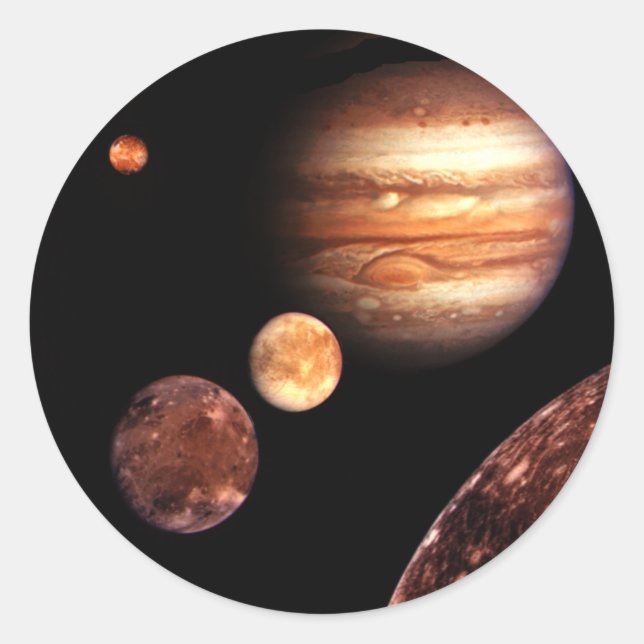 Jupiter Galilean Moons Space & Astronomy Gifts Classic Round Sticker (Front)