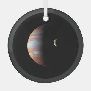 Jupiter Gas Giant Planet & Io Galilean Moon Glass Ornament