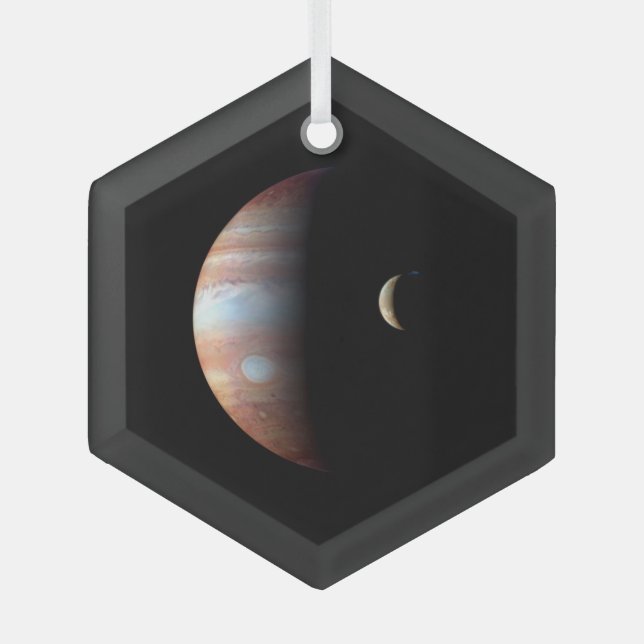 Jupiter Gas Giant Planet & Io Galilean Moon Glass Ornament (Front)