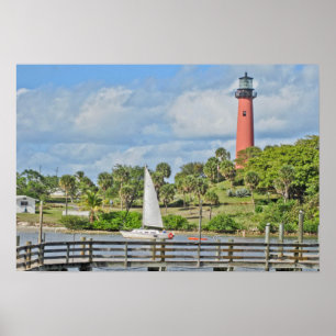 Jupiter Lighthouse and Sailboat Poster