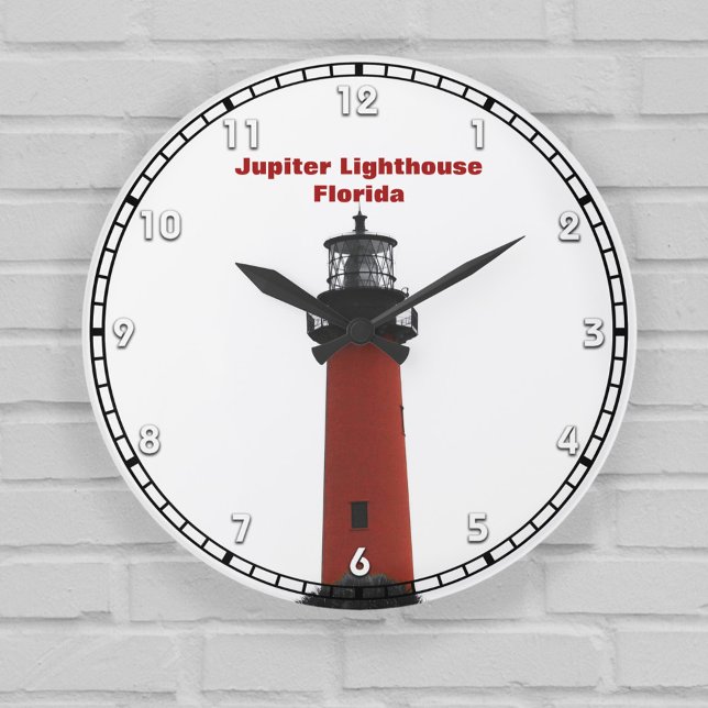 Jupiter Lighthouse Florida Red Black and White Large Clock (Creator Uploaded)