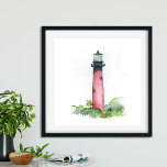 Jupiter Lighthouse Poster<br><div class="desc">This watercolor painting of the iconic Jupiter Lighthouse brings a touch of tropical charm to your home. Perfect for beach decor in bedrooms, office spaces, or living areas, this piece captures the beauty of Florida's ocean scenery. The vibrant shades of red in this beach art make it a standout addition...</div>