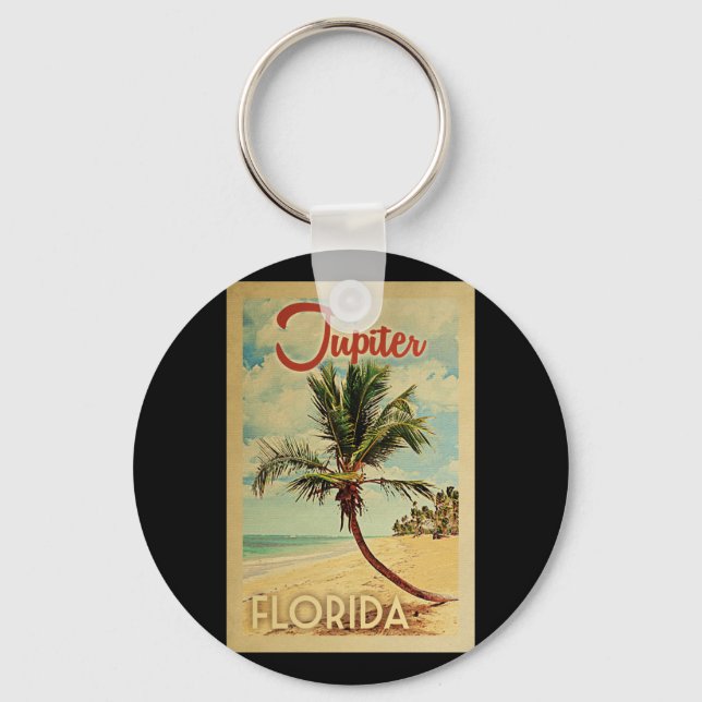 Jupiter Palm Tree Vintage Travel Keychain (Front)