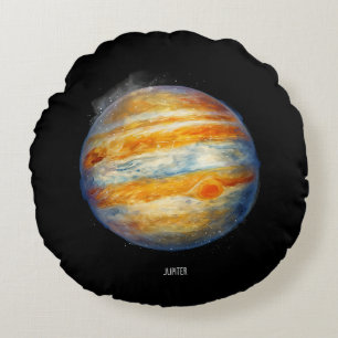 Jupiter Planet Artwork – Cosmic Space Illustration Round Pillow