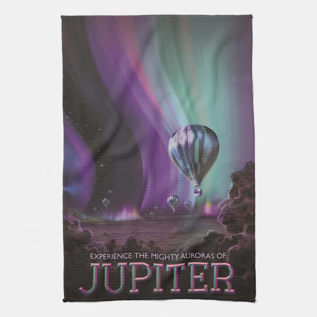 Jupiter Travel by Hot Air Balloon Bighty Auroras Kitchen Towel (Vertical)