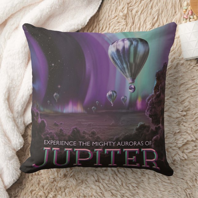 Jupiter Travel by Hot Air Balloon Bighty Auroras Throw Pillow (Blanket)