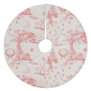 Jupon De Sapin En Molleton Bright Coral Red, Chêne et Elk French Toile