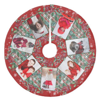 Jupon De Sapin En Molleton Collage de photos familiales Red Wreath de Noël