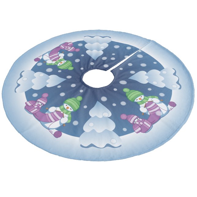 Jupon De Sapin En Molleton Écharpe Tricot Snowman (Angle)