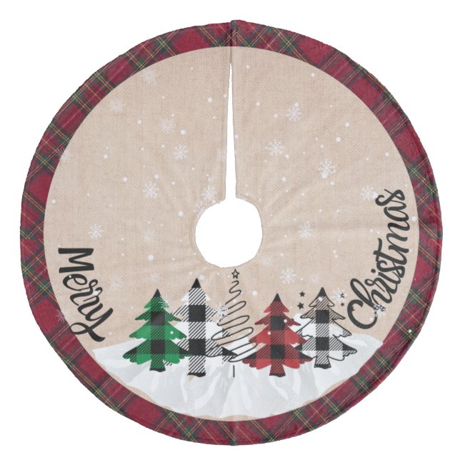 Jupon De Sapin En Molleton Ferme rustique Burlap Buffalo Plaid Christmas (Devant)