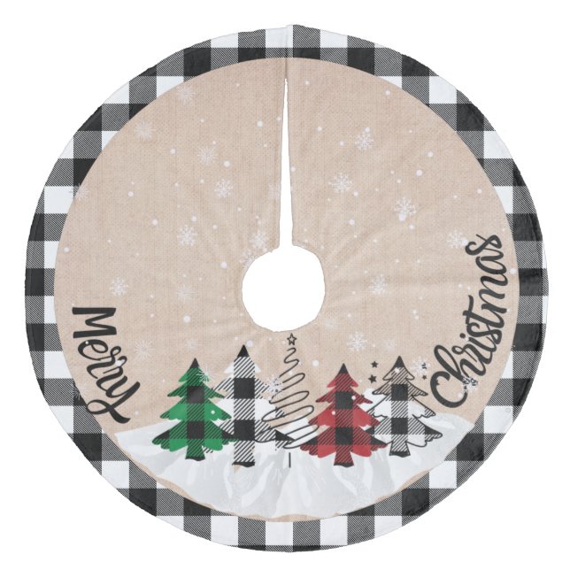 Jupon De Sapin En Molleton Ferme rustique Burlap Buffalo Plaid Christmas (Devant)