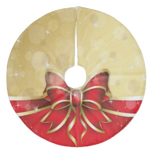 Jupon De Sapin En Molleton Jupe d'arbre de Noël/ruban rouge et bow sur or