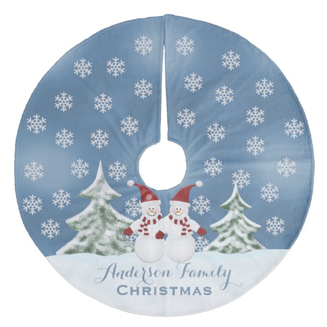 Jupon De Sapin En Molleton Jupe personnalisée d'arbre de bonhomme de neige (Devant)