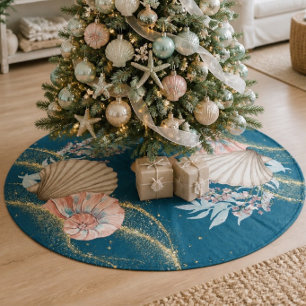 Jupon De Sapin En Molleton Noël Côtier   Coquillages sur Teal  