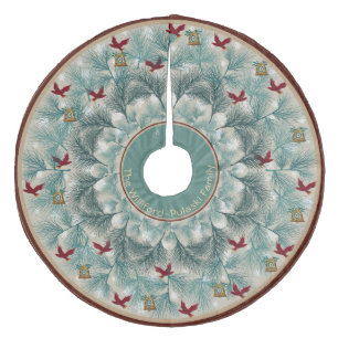 Jupon De Sapin En Molleton Oiseaux rouges et pin effilé personnalisés