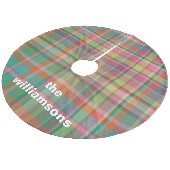 Jupon De Sapin En Molleton Personnalisé Rustique Plaid Nom de famille Noël (Angle)