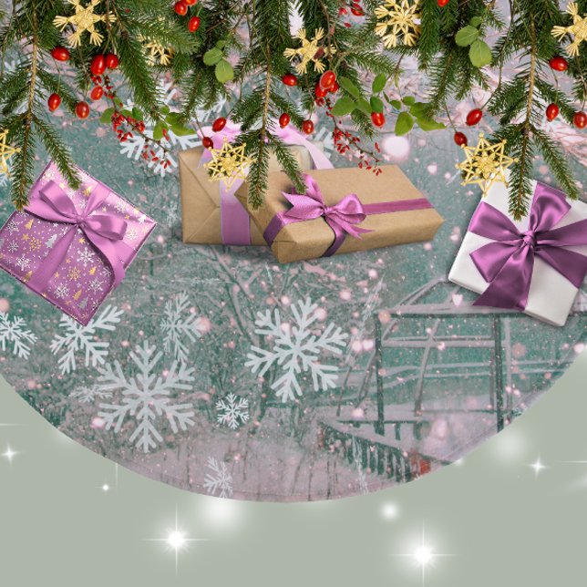 Jupon De Sapin En Molleton Pink Winter Christmas Country Scene  (Créateur téléchargé)