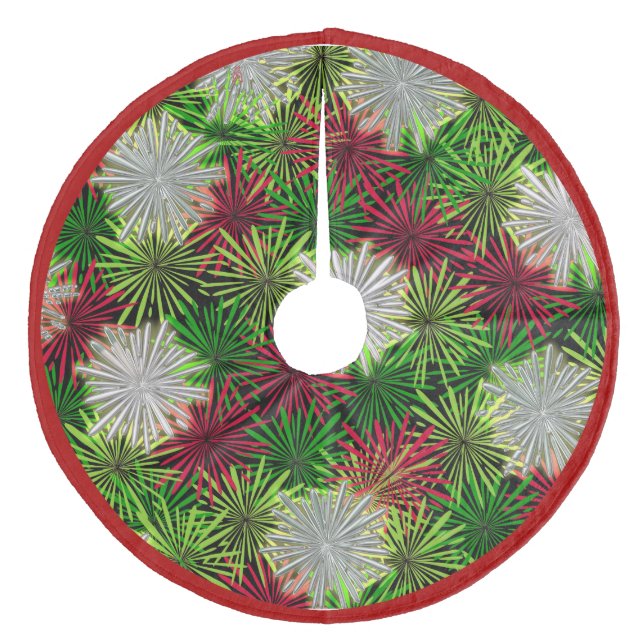 Jupon De Sapin En Molleton PomPomPoms Tinsel de Noël - Rouge, Vert et Blanc (Devant)