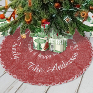 Jupon De Sapin En Molleton Rouge Damassé Joyeux Noël Tourbillonnant Personnal