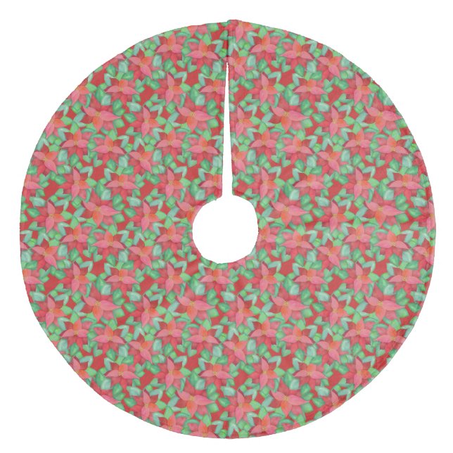 Jupon De Sapin En Molleton Rouge Poinsettias Fleurs de Noël Motif Pretty (Devant)