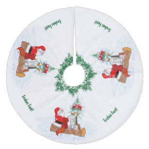 Jupon De Sapin En Molleton Weihnachtsmann mit Kaninchen Fox und Eichhörnchen