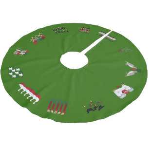 Jupon De Sapin En Polyester Brossé 12 jours de Noël en cercle du rouge et du vert