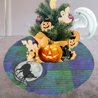 Jupon De Sapin En Polyester Brossé 1974 Style Chat noir et Pleine lune Bleu Vert