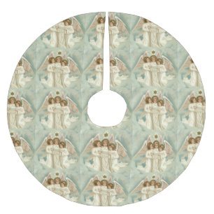 Jupon De Sapin En Polyester Brossé 3 anges de Noël et motifs de vacances d'étoile