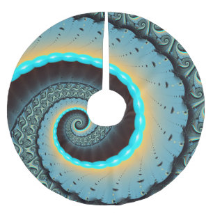 Jupon De Sapin En Polyester Brossé Abstraite spirale d'art fractal bleu turquoise ora