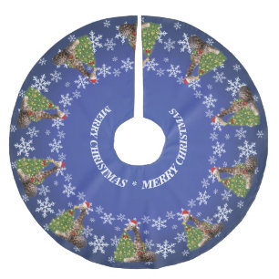 Jupon De Sapin En Polyester Brossé Adorable Giraffes de Noël Whimsical sur Bleu