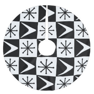 Jupon De Sapin En Polyester Brossé Âge atomique À damiers Boomerangs noir blanc