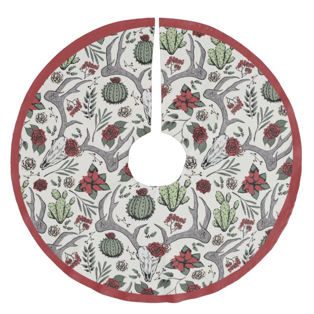 Jupon De Sapin En Polyester Brossé Agritourisme Noël Floral Cerf Antlers (Devant)