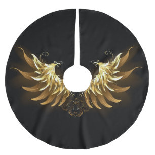 Jupon De Sapin En Polyester Brossé Ailes d'Ange d'or sur arrière - plan noir