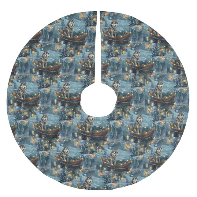 Jupon De Sapin En Polyester Brossé Alaskan Malamute Noël Festive Voyage (Devant)