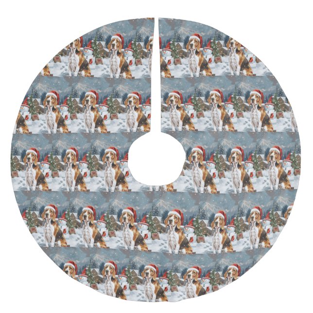 Jupon De Sapin En Polyester Brossé American English Foxhound Chien hiver Noël Joie (Devant)