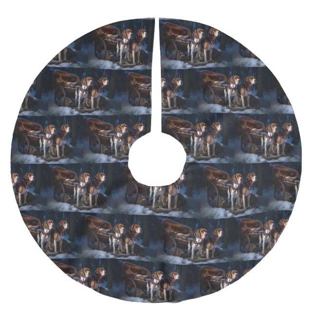 Jupon De Sapin En Polyester Brossé American English Foxhound Snowy Sleigh Noël (Devant)