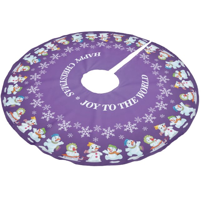 Jupon De Sapin En Polyester Brossé Amusants Snowmen et Snowflakes violet (Angle)