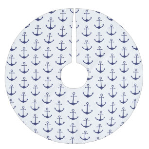 Jupon De Sapin En Polyester Brossé ancre marine bleu blanc motif Noël