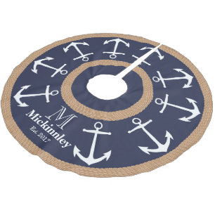 Jupon De Sapin En Polyester Brossé Ancres blanches et cordes Brown Nom de famille nau