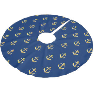 Jupon De Sapin En Polyester Brossé Ancres nautiques (Ancres nautiques) - Gold bleu