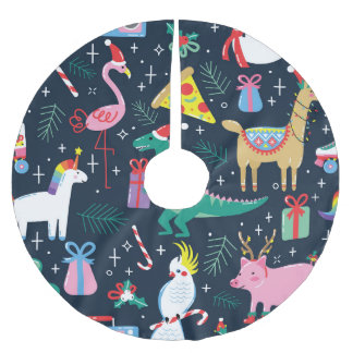 Jupon De Sapin En Polyester Brossé Animaux De Noël, Design Sans Fil.