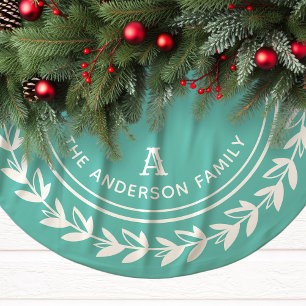 Jupon De Sapin En Polyester Brossé Aqua Laurel Wreath Famille Noël initial