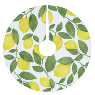 Jupon De Sapin En Polyester Brossé Aquarelle Citrons : Motif de fruits d'été