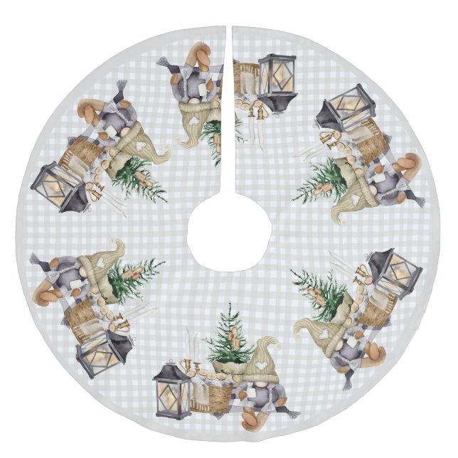 Jupon De Sapin En Polyester Brossé Aquarelle de Noël Agritourisme BOHO Gnomes (Devant)