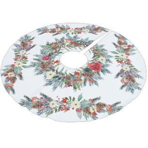 Jupon De Sapin En Polyester Brossé Aquarelle de saison rustique florale Noël blanc