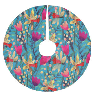 Jupon De Sapin En Polyester Brossé Aquarelle Lumineuse : Design Floral Sans Maille.